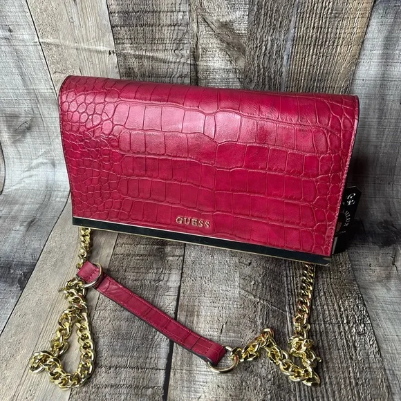 GUESS Pink Croc-Embossed Women's vegan Leather Bag - Picture 4 of 16